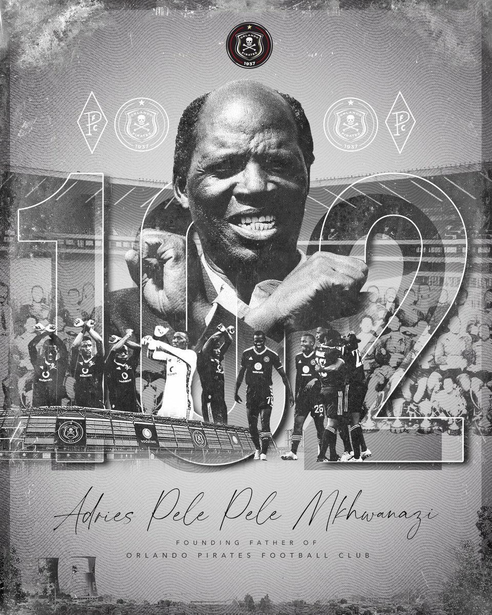 ☠️ 👑 𝟭𝟬𝟮 𝗬𝗘𝗔𝗥𝗦 👑

Today marks the 102nd birthday of <a href="/orlandopirates/">Orlando Pirates</a> Founding Father, Mr Andries 'Pele Pele' Mkhwanazi.

Happy Birthday, Ntate Mkhwanazi!

⚫⚪🔴⭐
#OrlandoPirates
#OnceAlways
