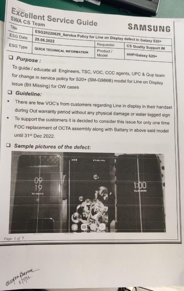 ssudeep02's tweet photo. @SamsungMobile @SamsungIndia I am getting green line in my S20+ handset which is an acknowledged issue by Samsung India.I came across this attached service policy for one time FOC replacement. Please let me know how to avail it.#Samsung #galaxys20plus #s20  #s20plus #greenline https://t.co/6DtbZjmIYc