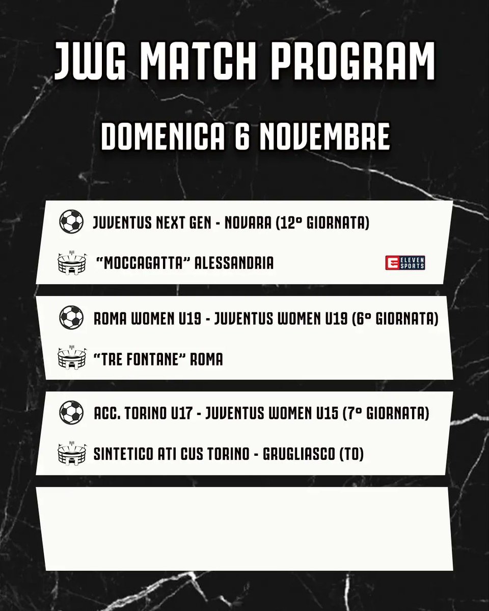 Jwomenegiovani1's tweet photo. Ecco gli appuntamenti delle nostre squadre nel Weekend ⚪️⚫️
#juventuswomen #juventusyouth #jwgprogram #jwomenegiovanili #forzajuve #finoallafine #programmagare #bianconeri #programmaweekend #weekendbianconero #partitejuve #juventusfc
#seriec #juventusnextgen #juventusgiovanili https://t.co/AJQyoFzOZM