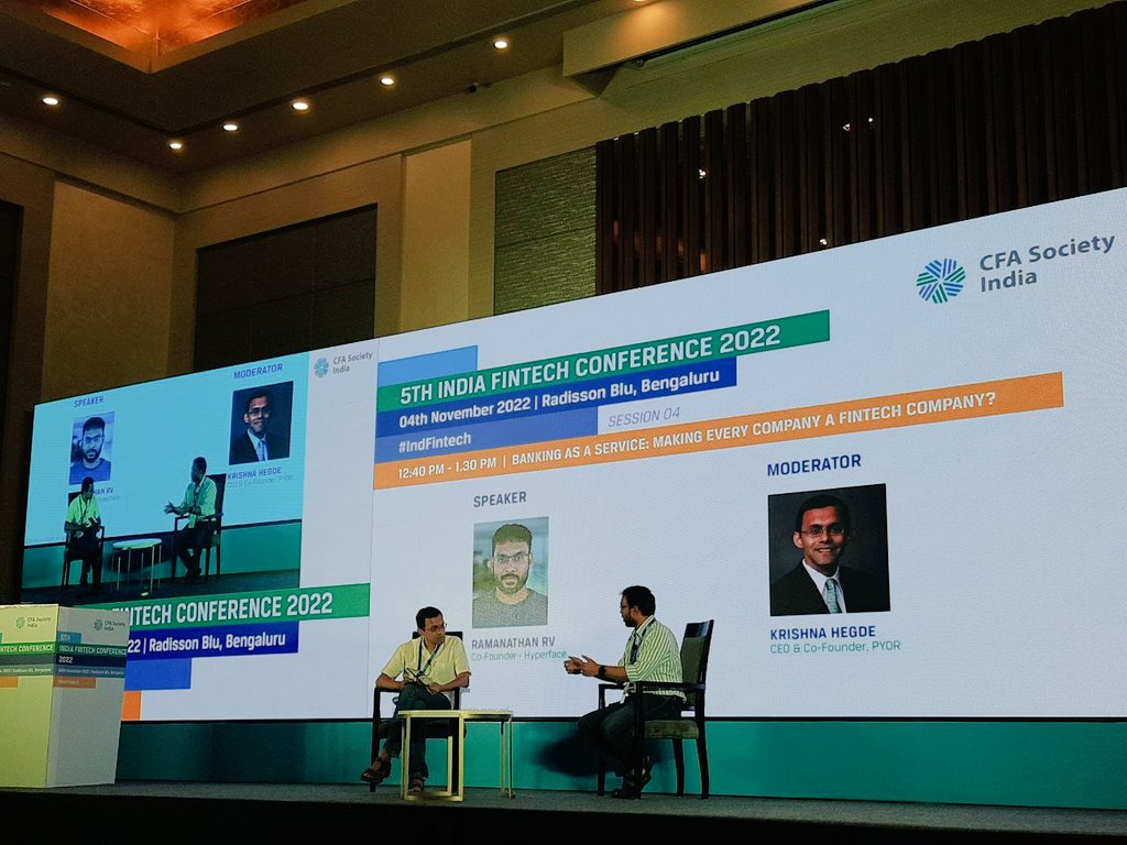 HyperfaceHQ's tweet photo. Our Co-Founder & CEO Ramanathan RV @ramanathanrv spoke on "Banking as a Service: Making Every Company a FinTech?" at the 5th India FinTech Conference 2022 organised by @CFASocietyIndia moderated by Krishna Hegde, CFA @PositiveGamma. #IndFintech #fintech #Hyperface https://t.co/Ma9zMC2rfX