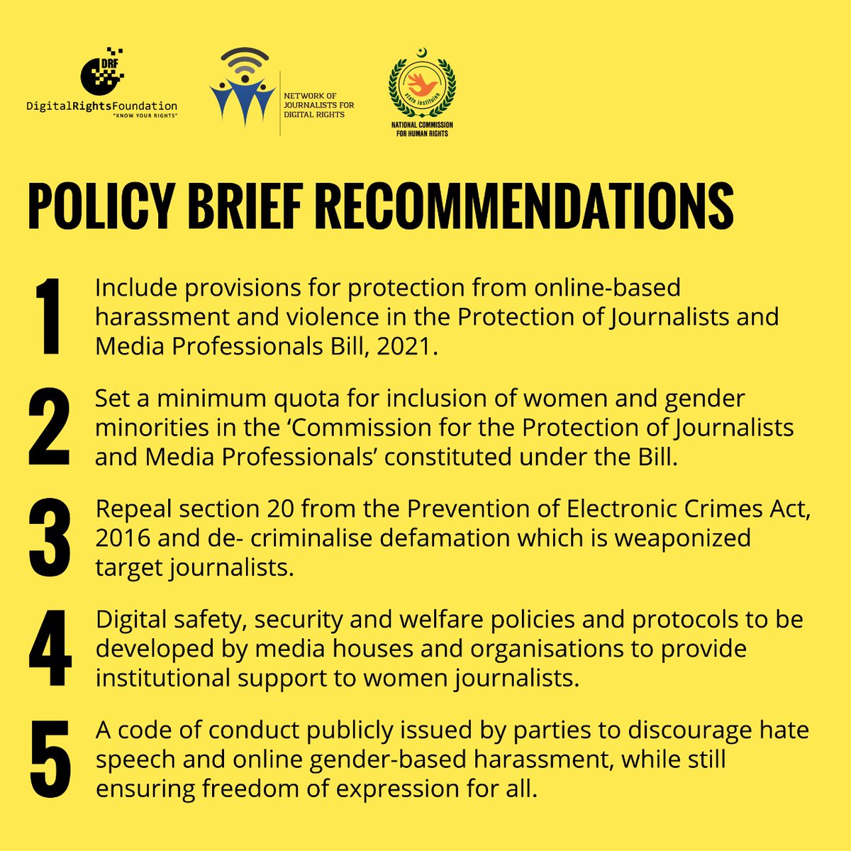 DigitalRightsPK's tweet photo. To make online and offline spaces safer for journalists, DRF and @nchrofficial are collaborating and sharing policy recommendations from the Cyber Harassment Helpline 2022 Policy Brief. #EndImpunity #EndImpunityAgainstJournalists

Link to Policy brief:
https://t.co/tP1Z26kzcR https://t.co/3MKZKfsJMR