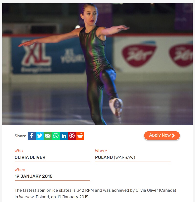 Saviez-vous que le record du monde de rotation en patinage artistique (342 tours par minute) est détenu par la canadienne Olivia Oliver ?
guinnessworldrecords.com/world-records/…