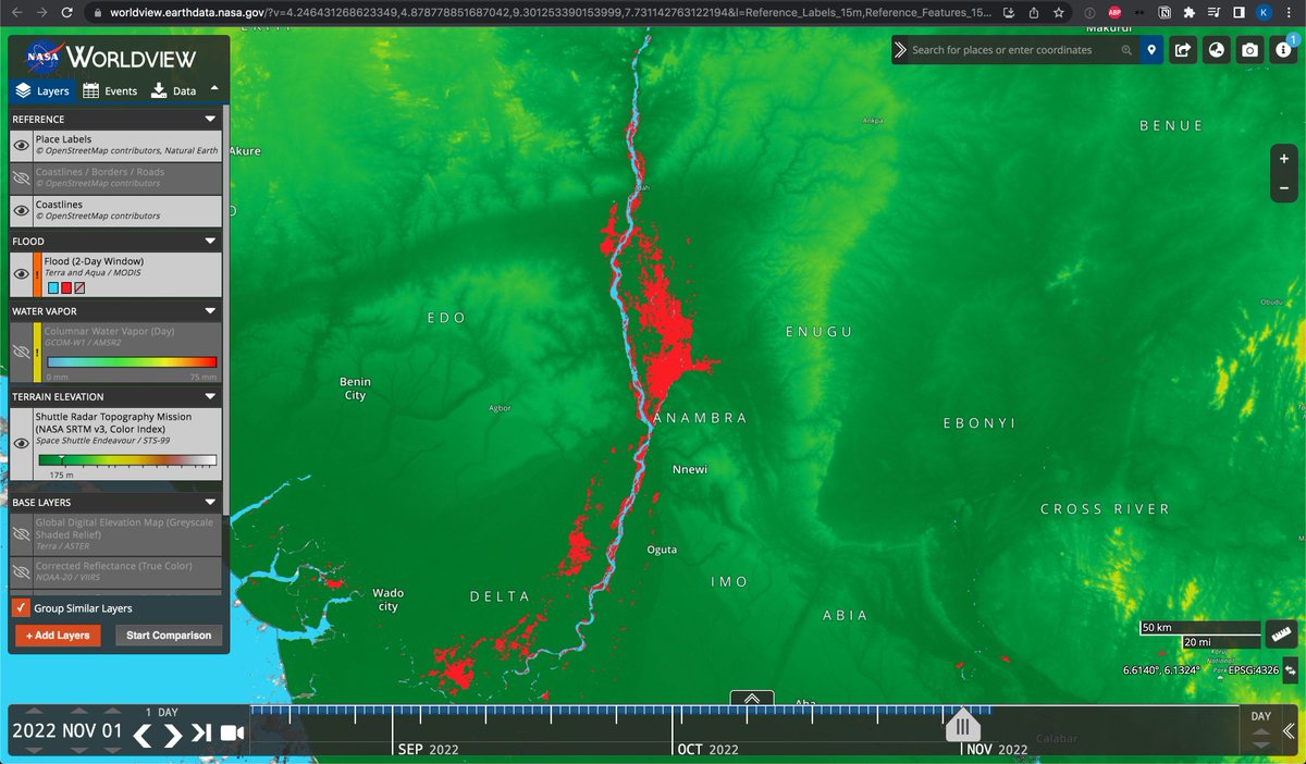 suruleredotdev's tweet photo. @AgoraPolicy @YAkinyugha Including a relief map layer shows why floods accumulate in lower-lying areas to the east of the Niger near Anambra, Enugu: https://t.co/UBYfkpSPJ2

Natural preventative measures _might_ include water cachement swales to allow more water to be sequestered upstream of tributaries https://t.co/uljEHMPcDA