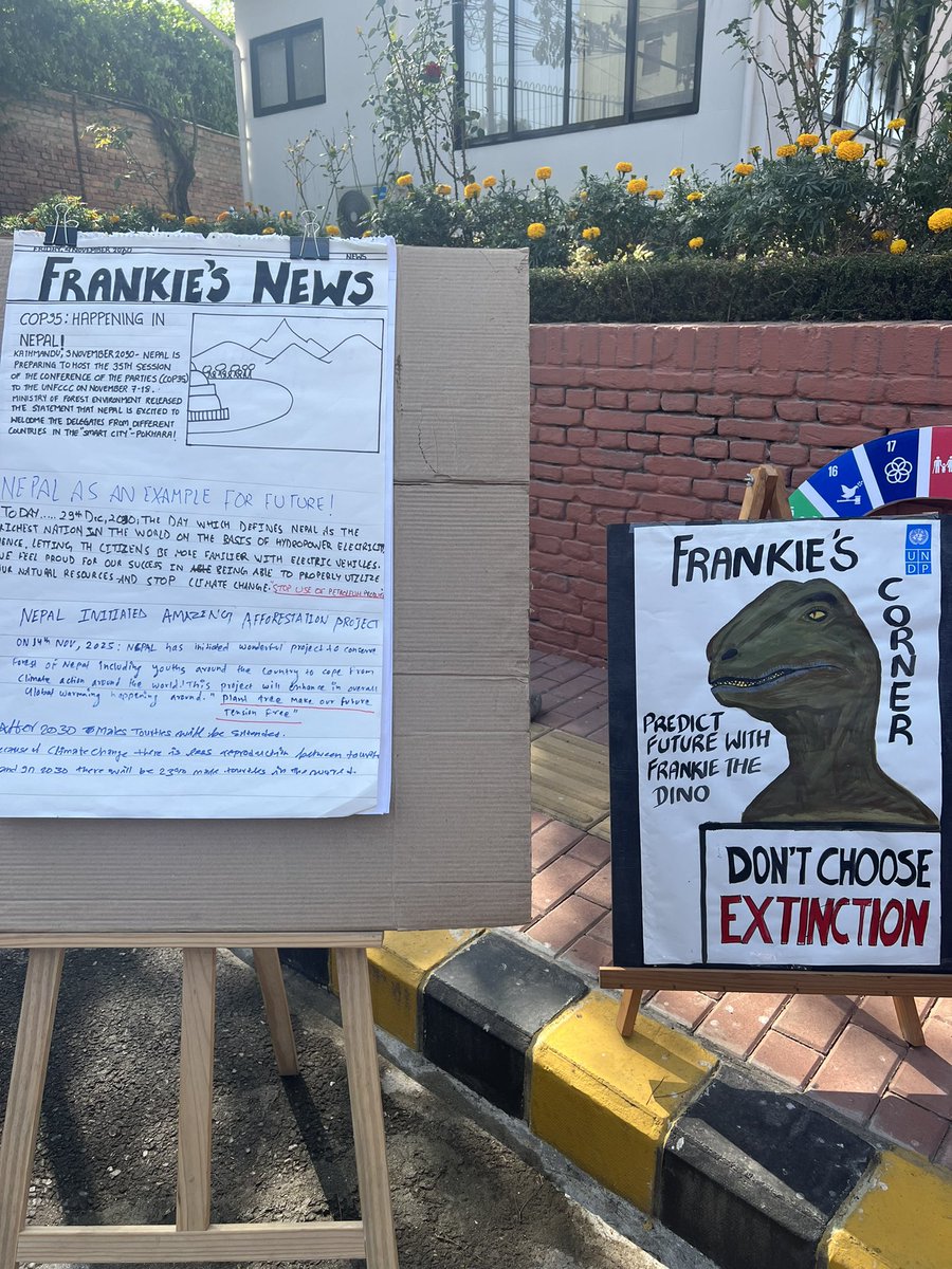 RaiGeetanjali's tweet photo. As #COP27 is happening at Sharm el-Sheikh, we are already ahead of predicting #COP35 in #Nepal at #UNDay celebration with @frankiethedino. Come predict future with Frankie Bahadur at @UNDPNepal #ClimateChange #SDG #DontChooseExtinction @UN_Nepal https://t.co/FGxujdTB87