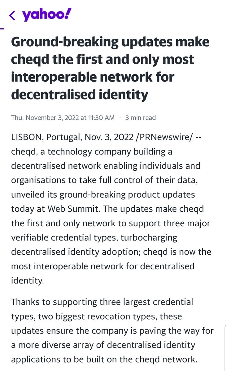 $CHEQ is the First & Only Interoperable Network for Decentralised Identity ✅

tinyurl.com/3msptubf

'The updates make cheqd the first & only network to support three major verifiable credential types (JSON, JSON-LD & AnonCreds) turbocharging decentralised identity adoption'