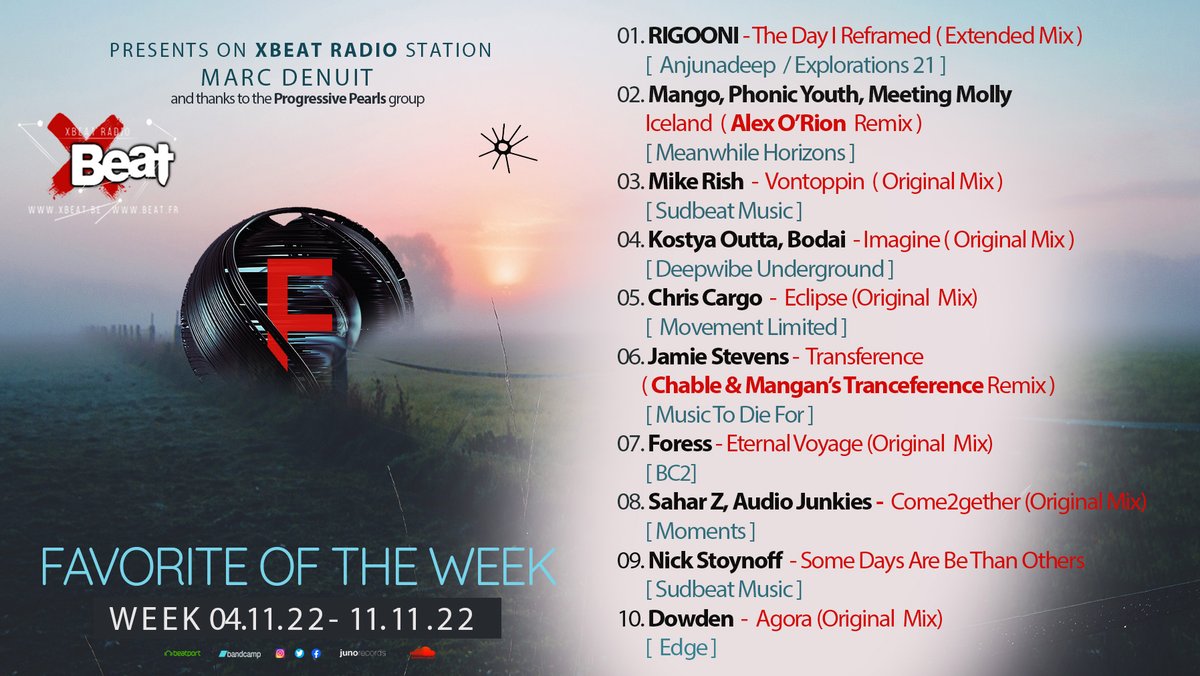 Tonight 20:00 (Brussels/Paris/Amsterdam.. Time) // 19:00 Uk //15:00 AR/UR
➡️ ➡️ New Top Favorite of the Week On Xbeat Radio Station
Thank you for listening
xbeat.be
xbeat.fr 
tunein.xbeat.org 
mytuner-radio.xbeat.org