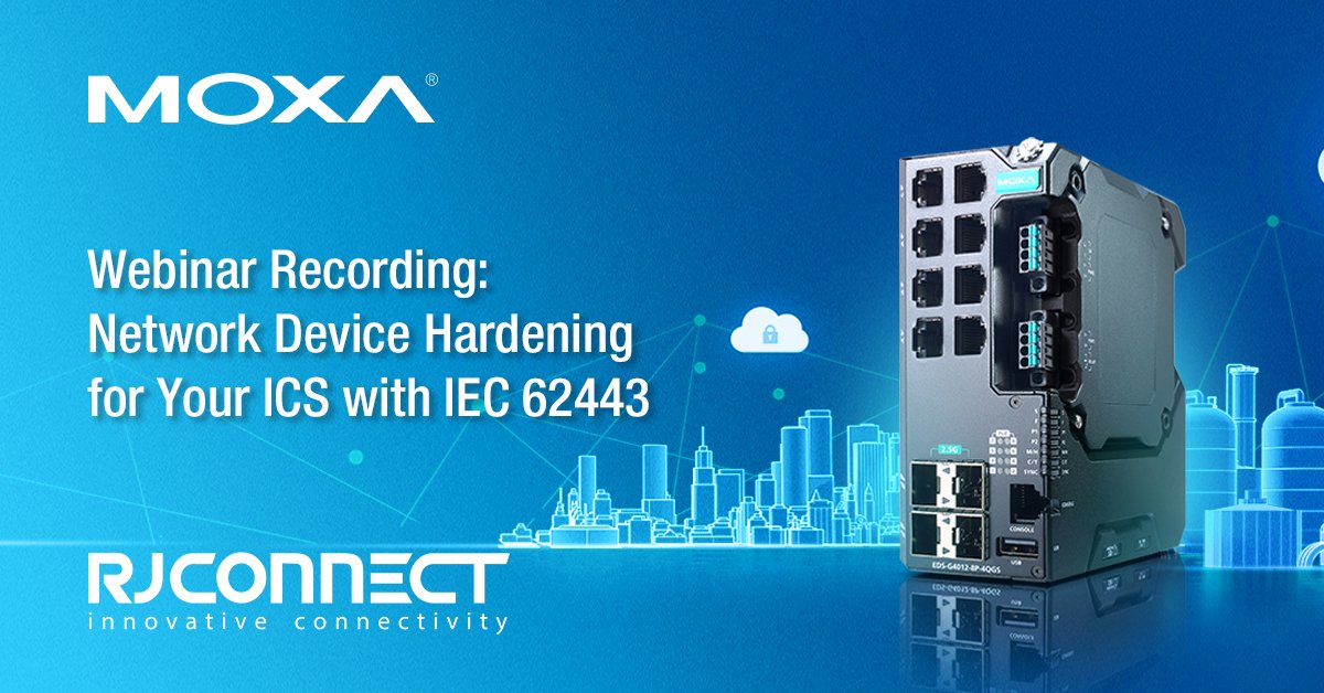 RJ_Connect's tweet photo. Interested to know more about IEC 62443? Check out Moxa’s latest webinar. On top of that, you’ll find out how to apply to test an EDS-G4000 and receive a demo to harden the device to security level 2. Click for more information https://t.co/UaNPweBH9I
#MoxaConnects 
#rjconnect https://t.co/zxwYz9qKyq