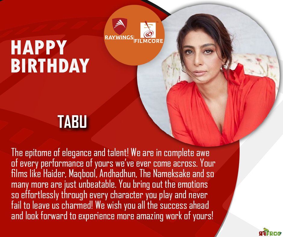 RFilmcore's tweet photo. Wishing #Tabu a very Happy Birthday! 
#raywingsfilmcore #HappyBirthday #bollywoodactors #actorsofbollywood #bestofbollywood #bollywoodactor #bollywoodactor  #bollywoodmovies #bollywoodlife #bollywoodstyle #Birthday #bestewishes https://t.co/Zs1yinhcHs