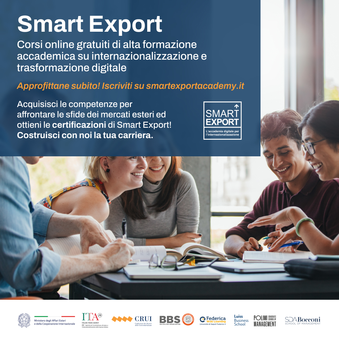 UniStraPg's tweet photo. Opportunità di formazione per studenti universitari e dottorandi col programma gratuito #SmartExport su #internazionalizzazione e digitale di #Farnesina #CRUI e
@ITAtradeagency
Iscriviti e scegli il tuo percorso
➡️ https://t.co/5A8eXx6FG1
ℹ️➡️ https://t.co/HpGasweHaK https://t.co/ob2iSAse6l