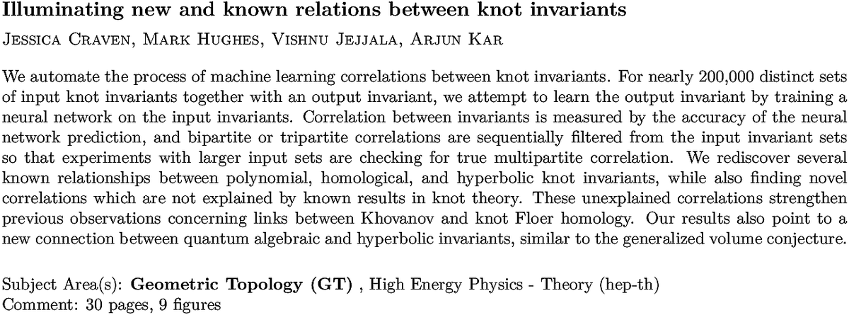 arxiv.org/abs/2211.01404…
J Craven et. al.
Illuminating new and known relations between knot invariants