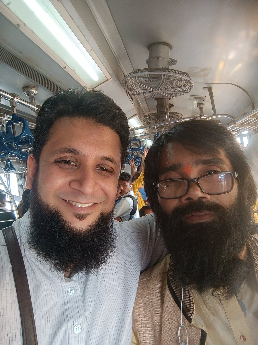 DrParvezM's tweet photo. Got into a seat tussle with a Pandit on the train today. Since I was wearing a kurta for Juma, he assumed I was a ‘moulvi’.

The tussle: He wanted me to sit and I wanted him to sit on the only vacant seat. We then shared the seat for a moment before we both vacated it for a lady. https://t.co/wmNna0Smtj