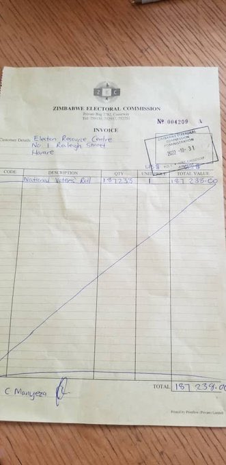 #Exclusive This is the US$187,000 invoice given to @ercafrica by @ZECzim for Zimbabwe’s Voters Roll. @ercafrica confirmed to me that @ZECzim told them the figure is in American dollars. Guys, GO to court and stop complaining. Don’t tell us about courts being captured, just go!