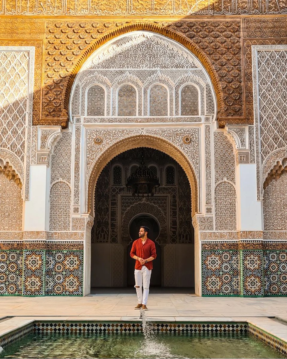 The longer you stare at this photo, the more intricate details you will discover. 👀 The architecture at The Ben Youssef Madrasa in Marrakech is one of the most mesmerizing things you can see. 
📷 by @amine_ait_hak (Instagram account) #visitmorocco #morocco