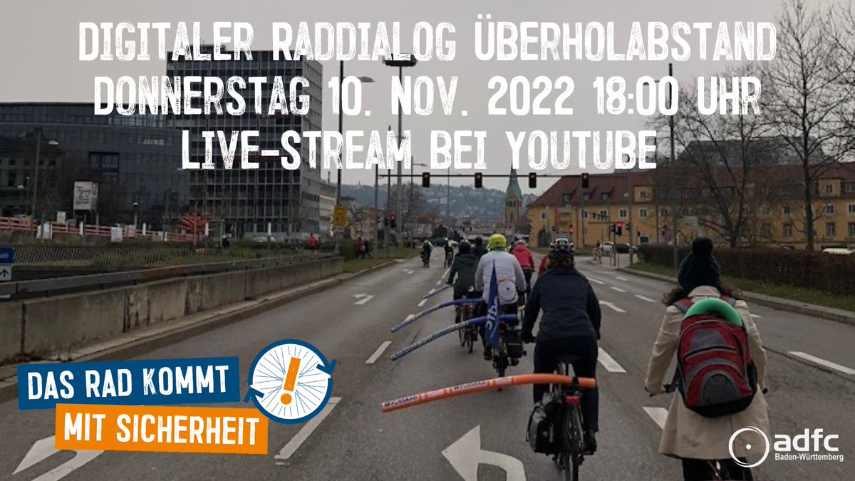 Digitaler Raddialog Überholabstand ‼️
👉Donnerstag 10.11. 2022 18 Uhr
ADFC Landeschefin Zühlke diskutiert mit Timon Kuntz (VM), Diplompsychologe Martin Junghöfer und dem Vorsitzender des Fahrlehrerverbandes-BW Jochen Klima.
👉bw.adfc.de/neuigkeit/radd…
👉youtu.be/PtT5mqrLlTo