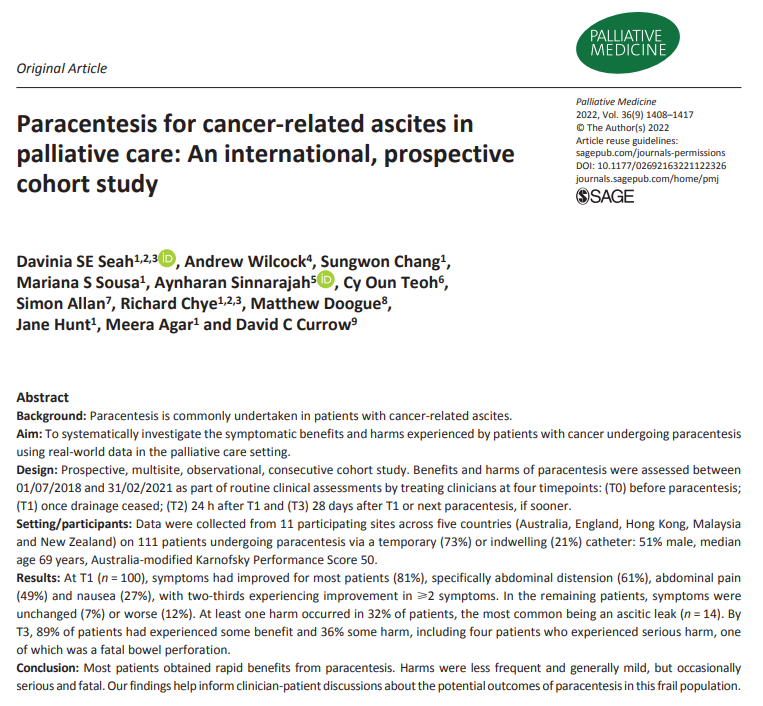 PalliativeMedJ's tweet photo. Paracentesis rapidly improved one or more symptoms in most patients; about half experienced some benefit without any harm. #hpm #hapc https://t.co/l8MXvViyxA https://t.co/3ND6JhGBdO
