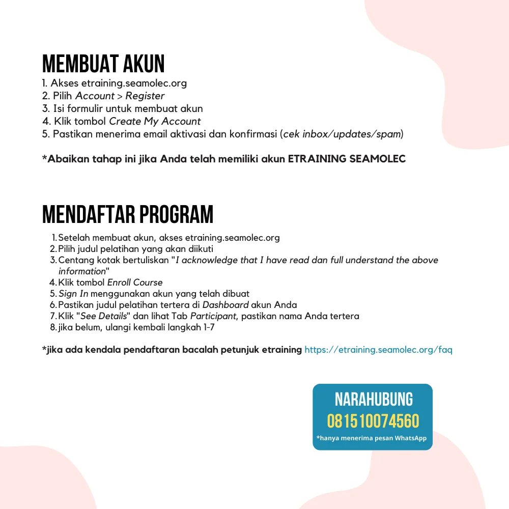 seamolec's tweet photo. Hai hai hai, SEAMOLEC-Mates! 👋
SEAMOLEC kembali membuka pendaftaran pelatihan daring pengembangan bahan ajar digital untuk periode bulan november
Karena pesertanya terbatas, yuk segera daftar saat pendaftaran sudah dibuka nanti! 🤩 https://t.co/He9JzpK3OA