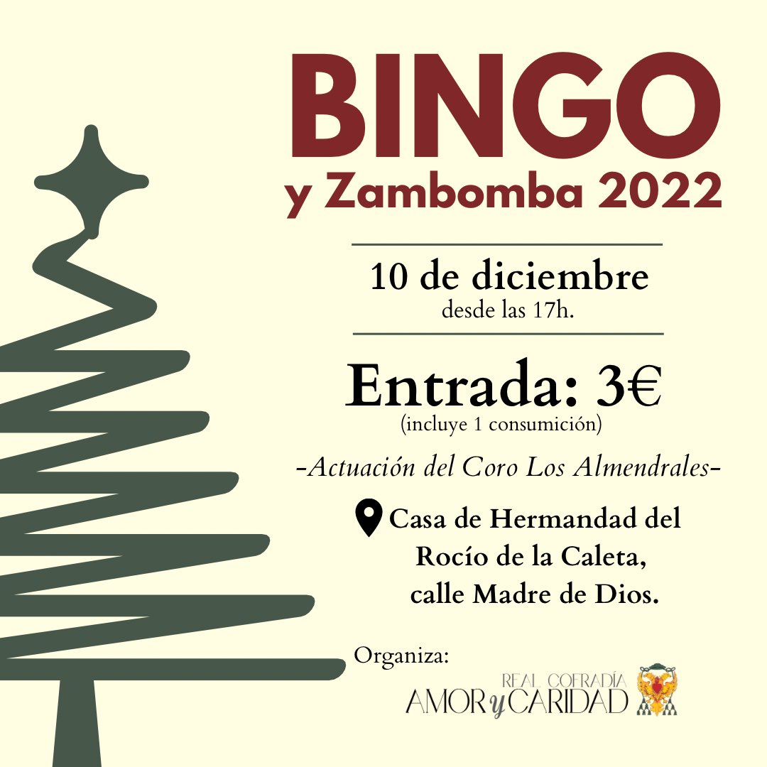 AmoryCaridad's tweet image. #Hermandad||

🔹Un año más, vuelve nuestro tradicional #Bingo y #Zambomba de Navidad.

🗓10 de diciembre.

📍Casa de Hermandad de @HdadRocioCaleta, en la calle Madre de Dios.

🎟Adquiere tus entradas en nuestra Casa de Hermandad.

➡️amorycaridad.com/bingo-y-zambom…

#CofradiasMLG