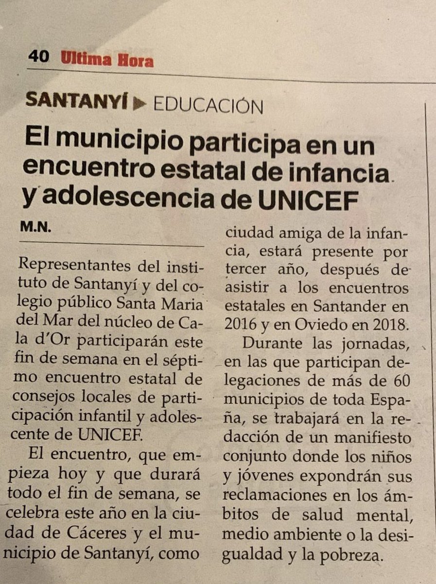 gestambientalIB's tweet photo. Així recull @UHmallorca la participació dels infants i joves de Santanyi a la trobada estatal de #ciudadesamigasinfancia organitzat per @UNICEF // @UNICEFBalears @ajsantanyi https://t.co/CspNy3rkjZ