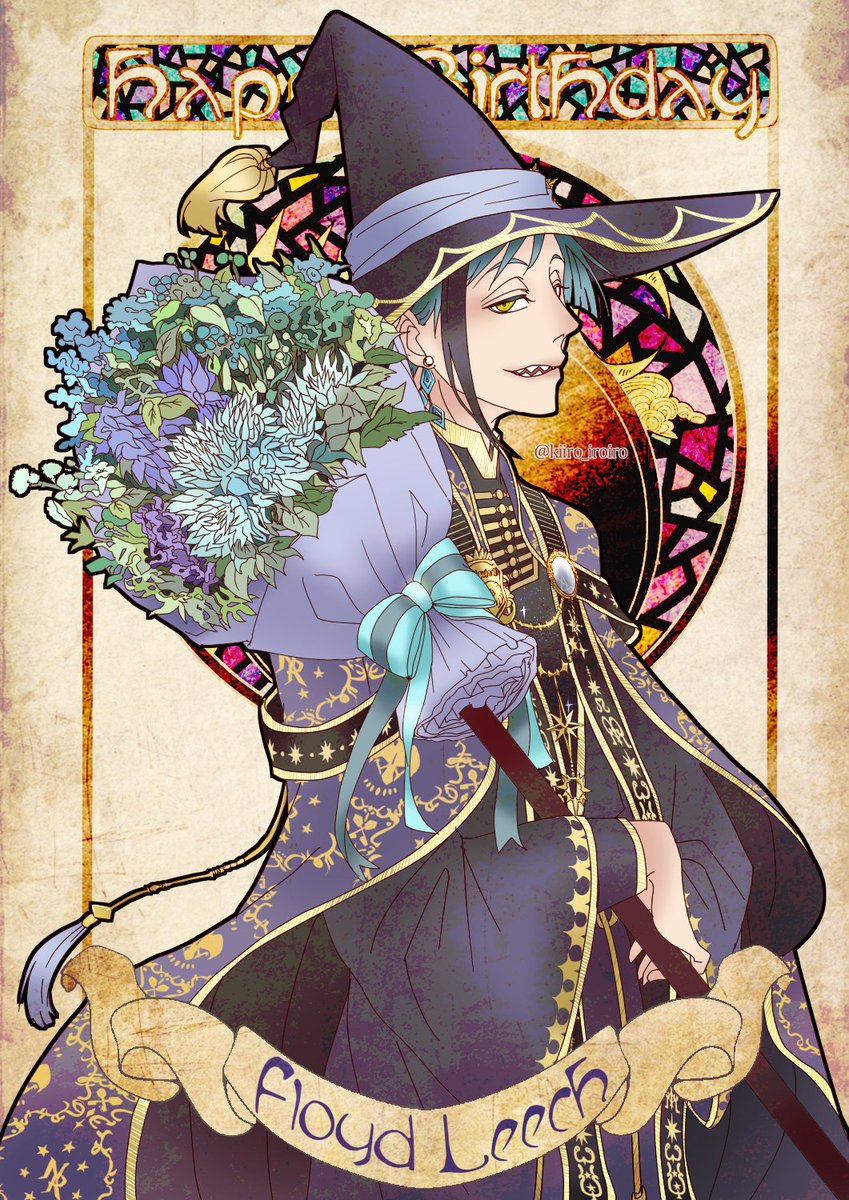 male focus 1boy yellow eyes hat flower witch hat solo  illustration images