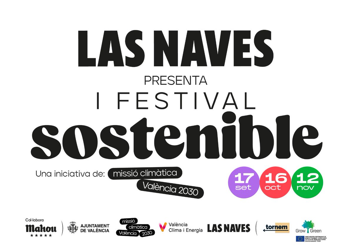 Tornem a <a href="/LasNaves/">@lasnaves</a> el pròxim 12 de Novembre al I Festival Sostenible 
De 11.00 a 14:00. Market i zona gastro amb Survivors DJ. Taller per a tots els públics. La taula redona: Repensar els espais públics per fer-los més resilients a la crisi climàtica i l'actuació de Reina Roja🤩
