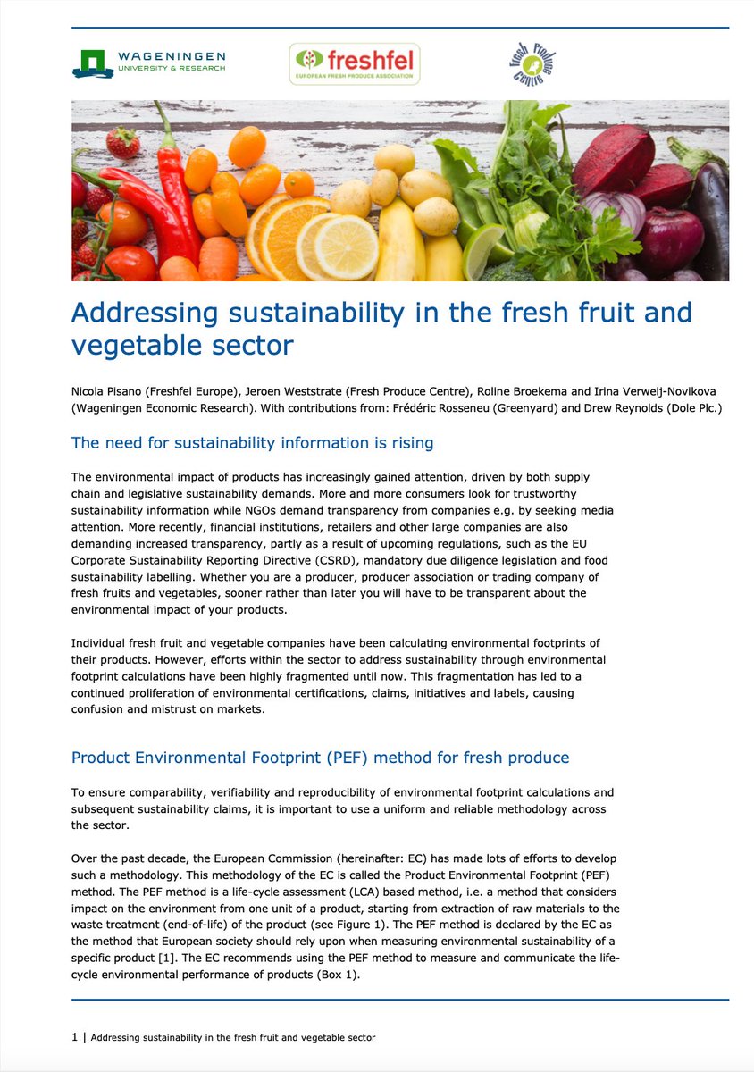 Freshfel's tweet photo. Confused about #PEF methodology? 🤔 Read the new @Freshfel Environmental Footprint Initiative & @WUR fact sheet on a #PEFCR for #fruit & #vegetables 📜 aiming to harmonise fresh produce #sustainability accounting & showcase product attributes ♻️📊👉 https://t.co/6FzOthqLHk https://t.co/86UO2fzrS7