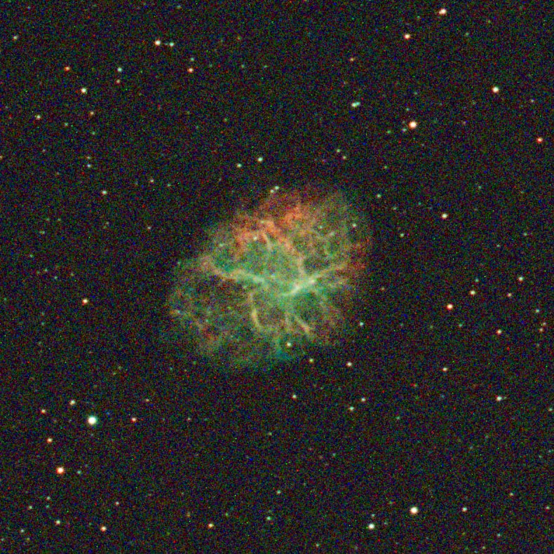 MathCancer's tweet photo. A quick 5 minute exposure on #Messier1 (Crab Nebula) with the AT115EDT and an @Optolong_filter L-extreme.
Time to pack in the scope and go to bed. #Astrophotography https://t.co/nTY8MaydPi