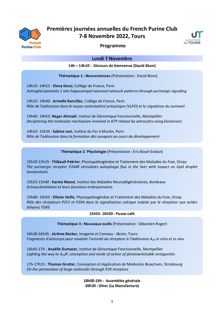 FrenchPurine's tweet image. J-3 pour les journées annuelles du French Purine Club #FPC2022
Voici le programme mis à jour !
@BoueGrabot @JrmeBecker1 @salhiSAId9 @_CyrGo @T2I_research @JulieMerrer @CognitionLille @oliviernicole33 @elena_dossi