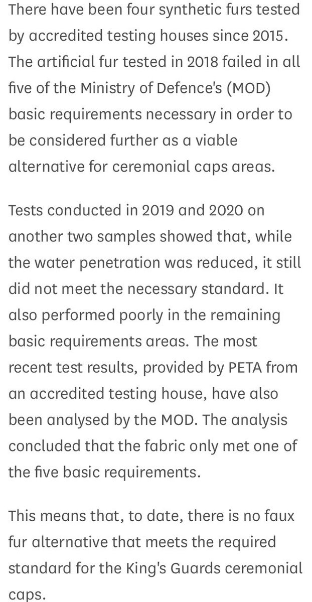 BritishFur's tweet photo. NEW Remember PETA threatening the MoD with legal action if it didn’t adopt its Ecopel plastic fur? Well, confirmed, new tests show that it failed 4 of the 5 tests required to be viable alternative. We look forward to PETA’s legal challenge. Faux = Plastic https://t.co/znzodpIjB8 https://t.co/OrE3f5vpxC