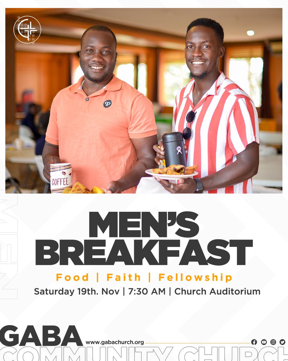 Gaba_Church's tweet photo. On the Saturday 19th, of November the men are meeting over breakfast. Are you in?
Food | Faith | Fellowship 
.
.
.
.
.
#Men #mensbreakfast #menstyle #menmatter #GabaChurch #Prayer #BeingRooted #Church #Uganda #UgandaChurch #ChristLikePeople #Love #Jesus #ChurchesInUganda https://t.co/aoMl5NXCzK