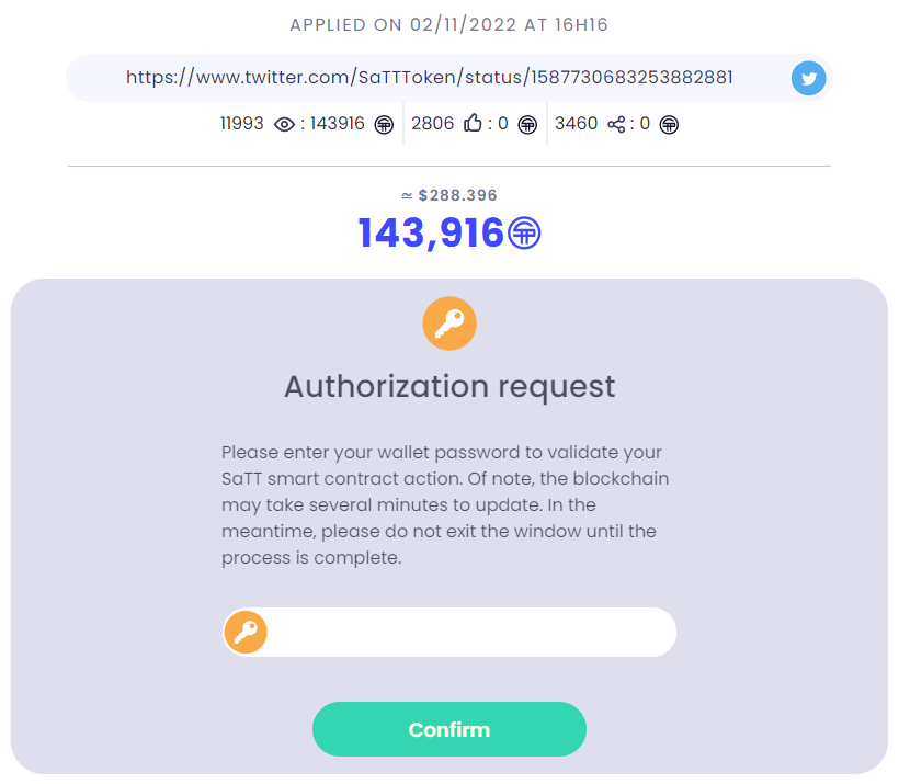 SaTT_Token's tweet photo. 144,000 $SaTT = $288, just for one Tweet

#Post2Earn #SocialFi

#ProofOfPost 👉 https://t.co/IkIoEnb71N https://t.co/MwtHXmNNwJ