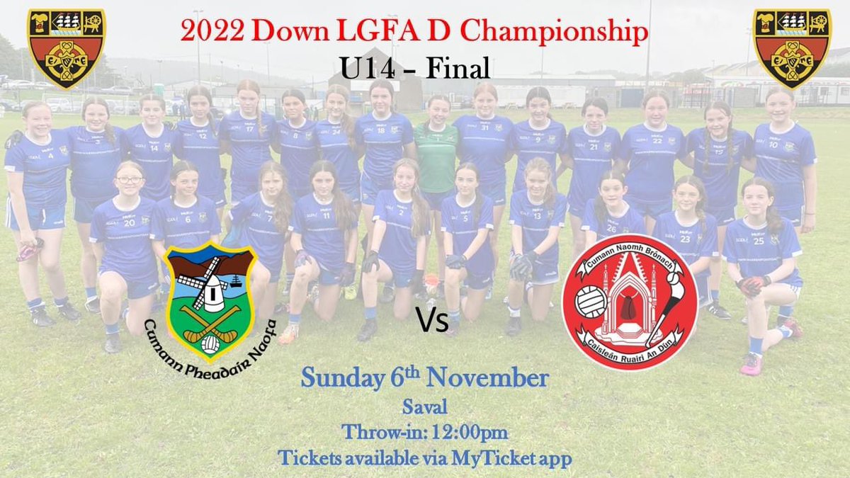WarrenpointGAA's tweet photo. 🔵🔵🏐U14 Ladies' GF🏐⚪⚪ 
Down LGFA D Championship final
Cumann Pheadair Naofa v Rostrevor 
📆 Sunday 6th November 
⏰ 12pm
🗺 Saval 
Tickets available on MyTicket app.
Come along &amp; support our ladies &amp; create a sea of blue &amp; white &amp; plenty of noise!!! 💙👏🏻 https://t.co/EmvwA6rP5o