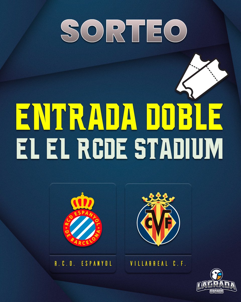 🚨 SORTEO 🚨
💖 Sorteamos una ENTRADA DOBLE para el Espanyol - Villarreal. 
😍 Sigue a <a href="/lagradaonline/">LA GRADA</a> en Twitter.
💙 Haz RT. 
✍🏻 Cita a un amigo o amiga en los comentarios. 
➡️ El ganador o ganadora recibirá un mensaje privado el Martes 8.

⚪️🔵 #RCDE