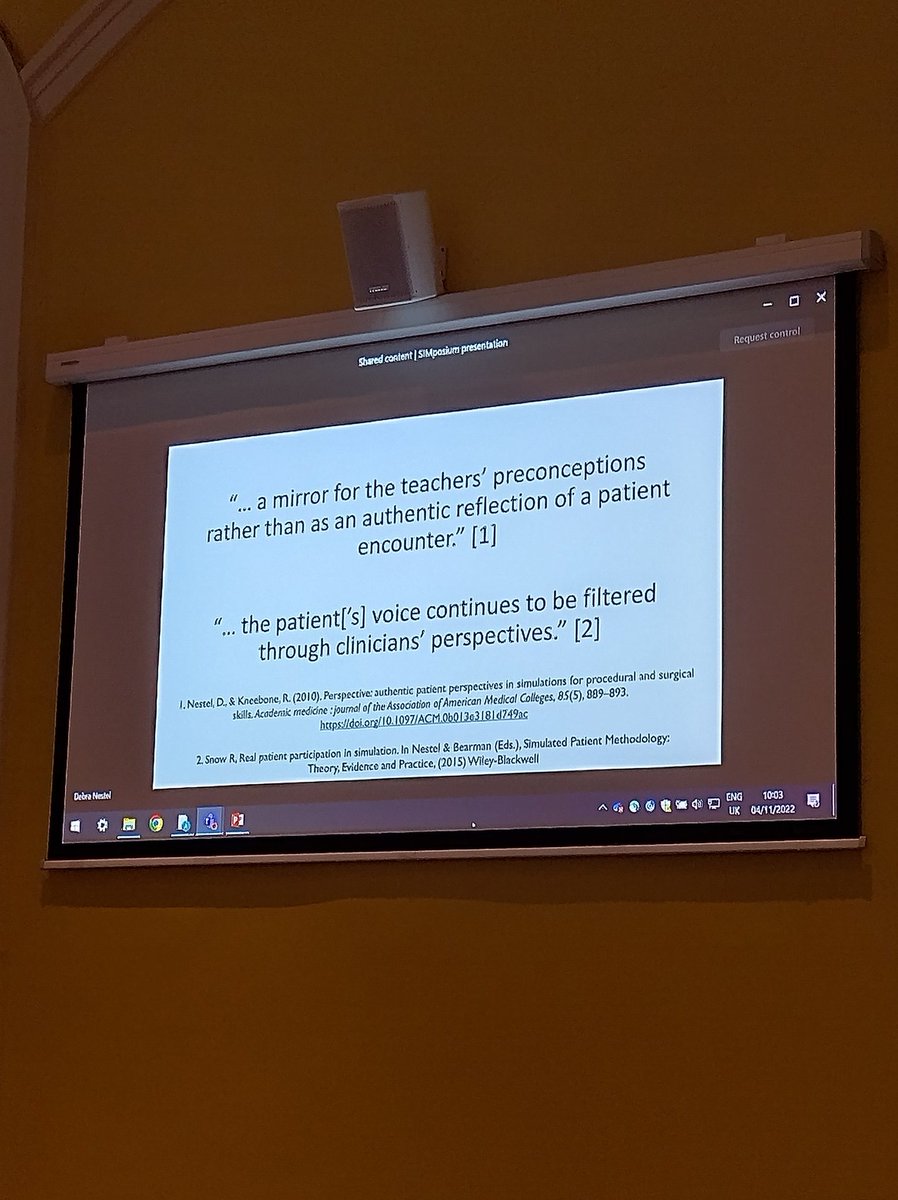 martina_kennedy's tweet photo. "The patient's voice continues to be filtered through clinicians perspectives" @DebraNestel talks the importance #simulatedparticipants &amp; who's story needs to be told during #Simulation. #RCSISIMposium @RCSI_SIM @michaela2307 https://t.co/K5O99qRKh8