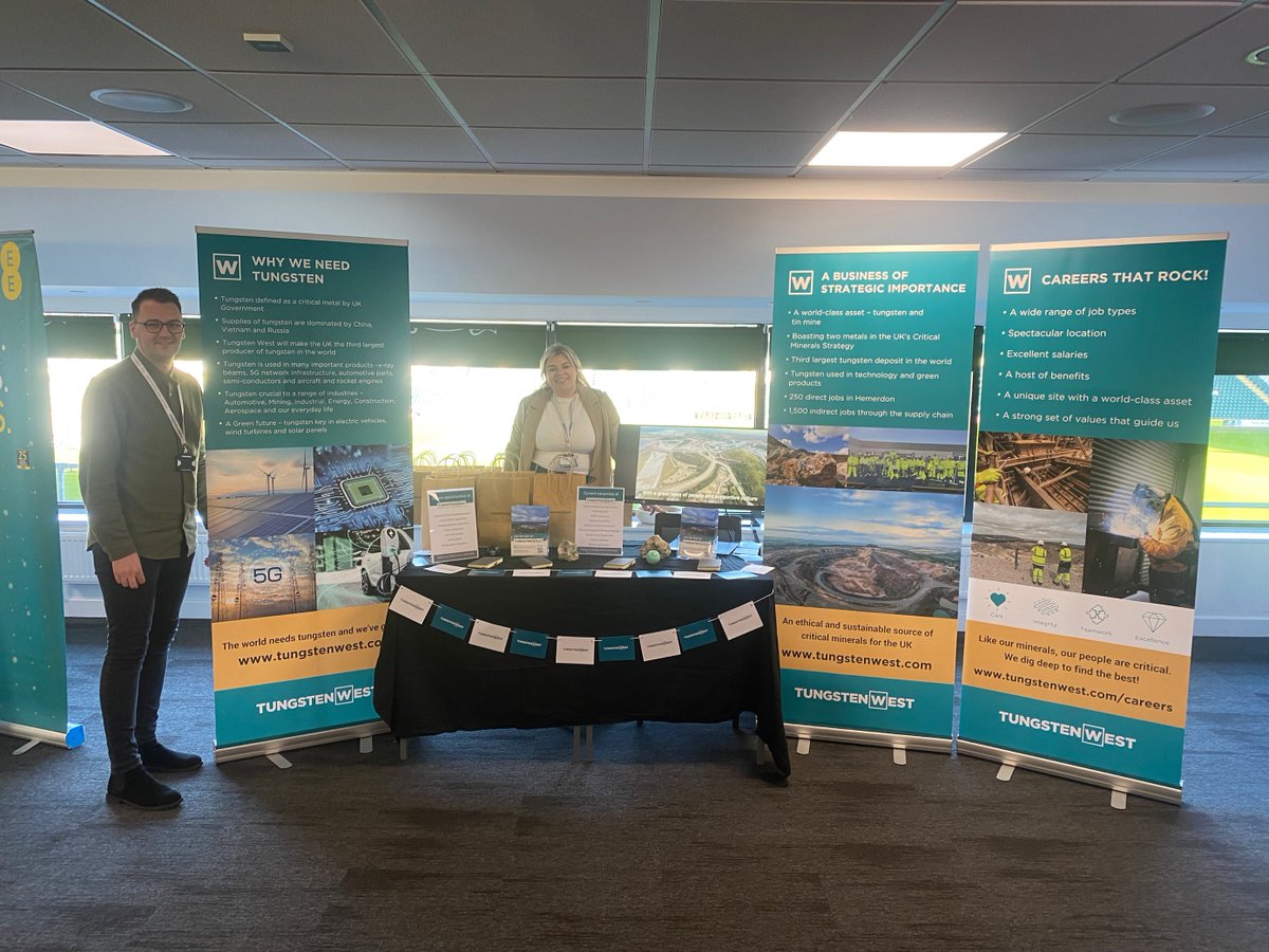 Set up and raring to go for today's #Plymouthjobsfair @ Home Park Stadium from 10am-1pm. Come and visit for more info about amazing jobs at the Hemerdon Mine on the outskirts of #plymouth. If you can’t make it, check out tungstenwest.com/careers <a href="/JCPinPlymouth/">JCP in Plymouth</a> <a href="/buildplymouth/">Building Plymouth</a>
