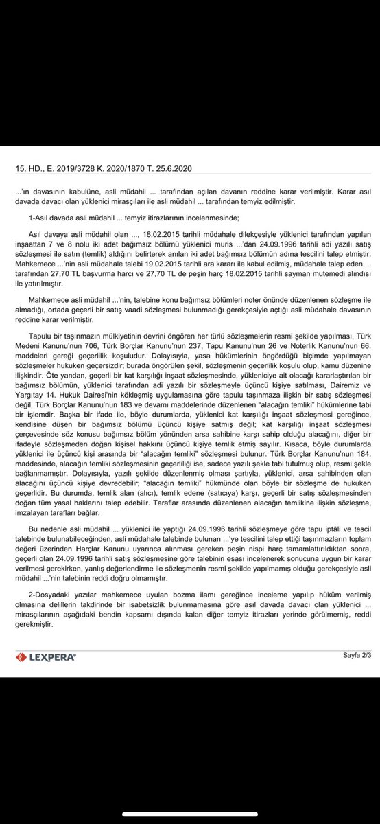 Müteahhit mağdurlarının ve vekillerinin dikkatine!

(Müteahhitten adi yazılı sözleşme ile daire alınsa dahi aşağıdaki Yargıtay kararı içeriği gereği tapu tescil istenebilir)  
Yargıtay 15.HD 2020/1870 K
(-via <a href="/nihalyuzuguldu/">Av. Nihal Yüzügüldü Uçar</a> )