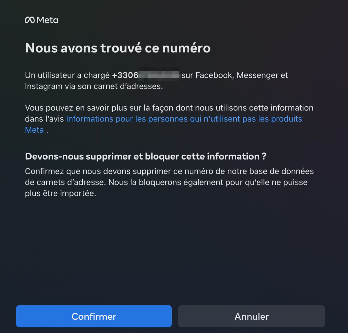 Vous voulez savoir si Facebook/Instagram a votre numéro de téléphone, même si vous ne l'avez jamais donné ? Il y a un formulaire sur lequel Meta n'a jamais communiqué et qui permet de demander sa suppression numerama.com/tech/1170104-f…