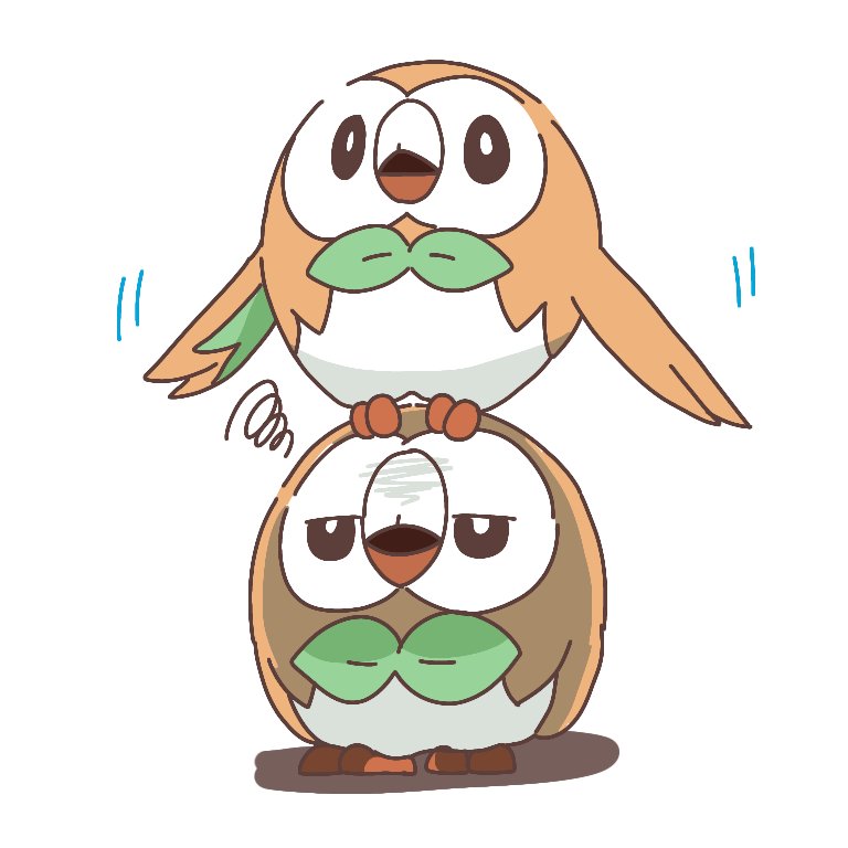 rowlet pokemon (creature) no humans owl squiggle white background pokemon on head bird  illustration images