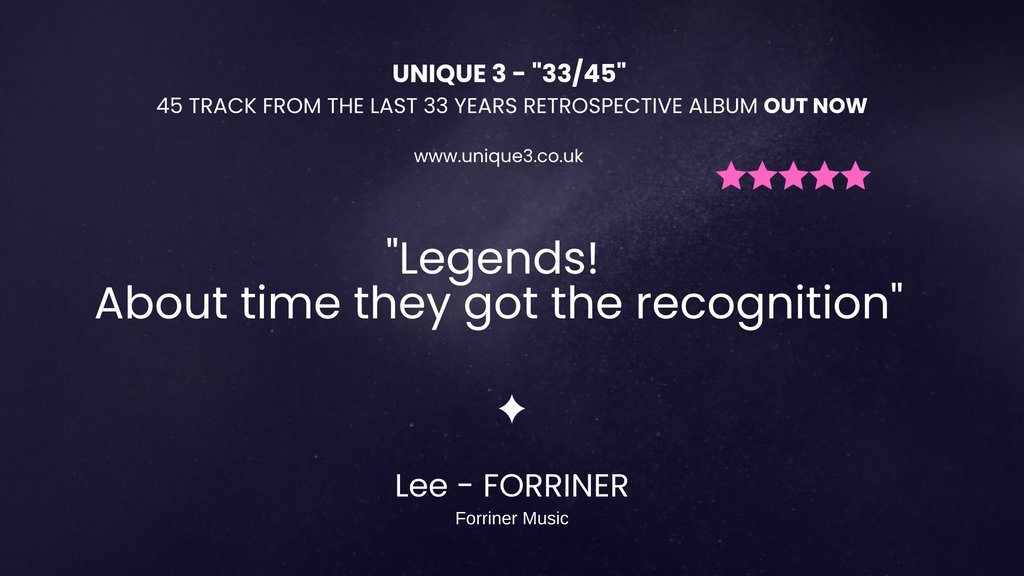 Kindly supported by Forriner, Edzy Unique 3’s forty-five track, thirty-three years retrospective album, “33/45” is now available on Originator Sound Records. Links to the album on all sales platforms is here - unique3.co.uk/buy-3345-album… @lee.forster.98 @Forriner @FORRINER_