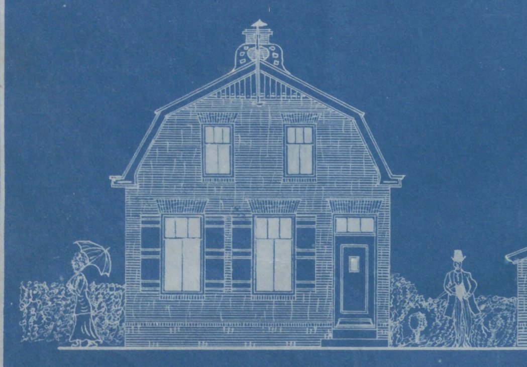 RARivierenland's tweet image. In de jaren 20 waren de meeste bouwtekeningen zakelijk en summier, maar de tekenaar van de tekening die Beatrijs vond bij de #bouwaanvraag voor een huis aan de Spijksestee in #Spijk maakte er iets moois van met een voorbij wandelende dame en heer.