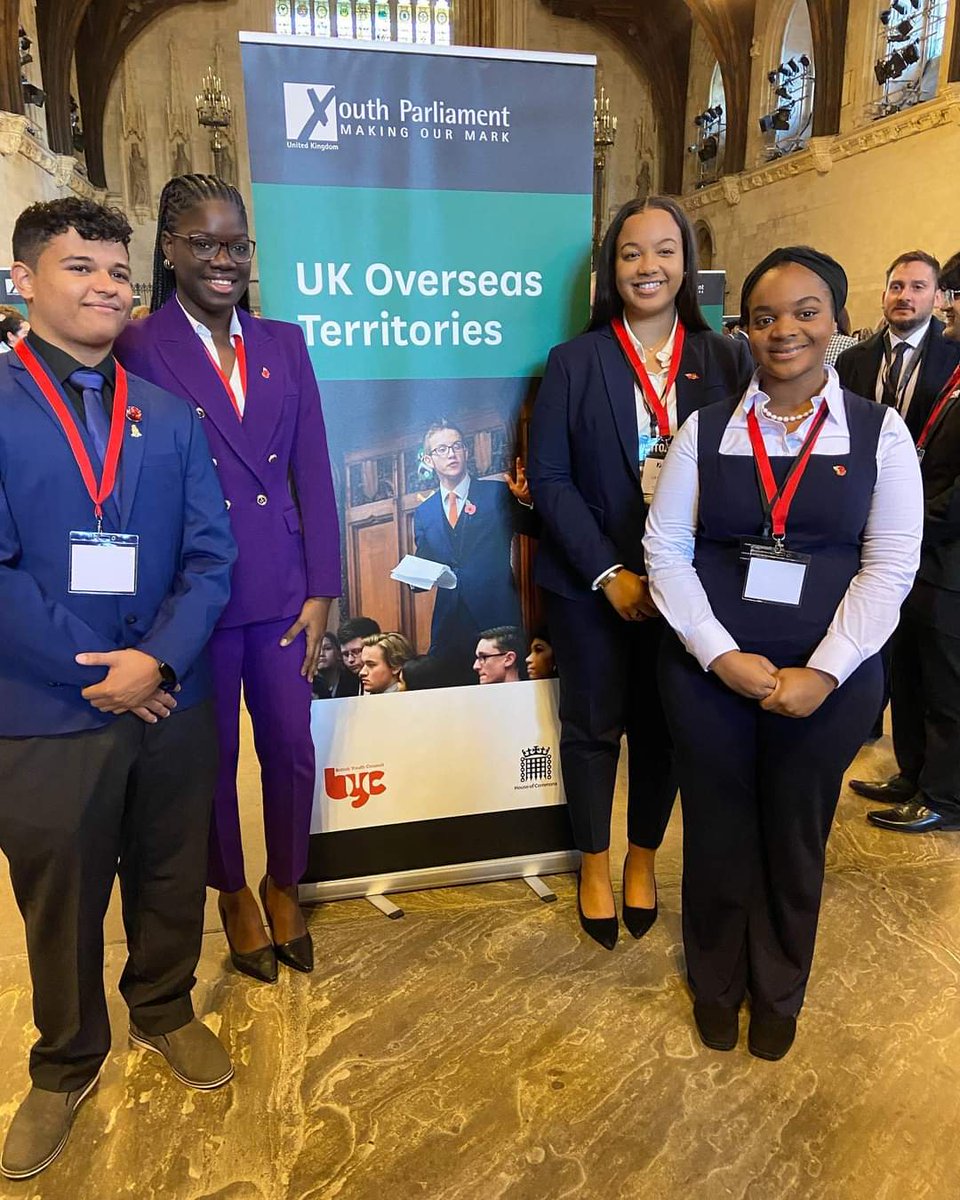 Discover_MNI's tweet photo. Jaena Golden with Charity Rymer from BVI, Chad Powell from the Cayman Islands and Mckenzie-kohl Tuckett Bermuda at the Westminster Hall to speak at the UK Youth Parliament Sitting at @HouseofCommons. 

#discovermontserrat https://t.co/dBBgy55nyx