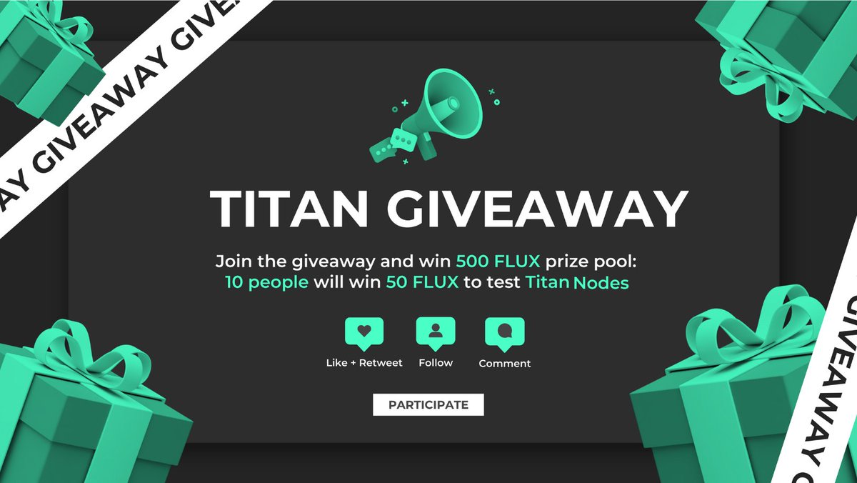 RunOnFlux's tweet image. 🚨 Titan #GIVEAWAY 

To celebrate the amazing success of TITAN, we are giving away 50 $FLUX to 10 PEOPLE 🎉

Win and test our Titan nodes!

✅ Like &amp;amp; Retweet
✅ Follow @RunOnFlux 
✅ Tag 3 people

Ends: November 10th, 12PM EST/ 16:00 UTC

#CryptoGiveaway #Web3