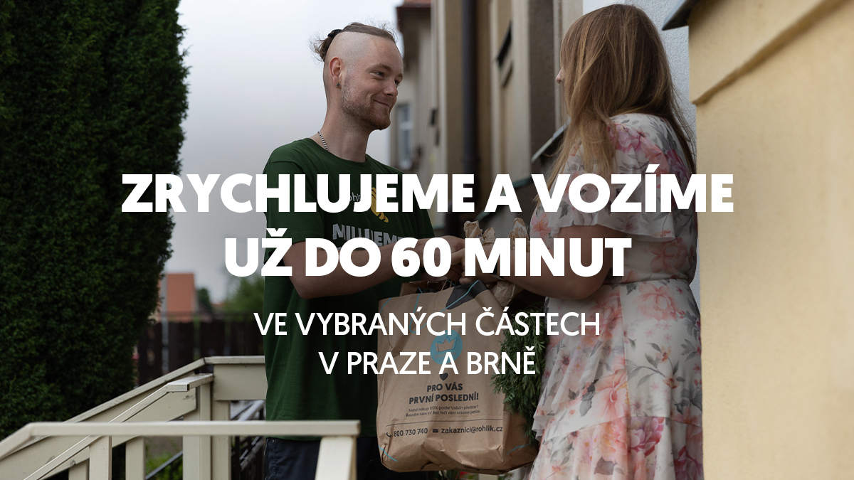Zkracujeme dobu doručení! 🥐 Ve vybraných částech Prahy a Brna teď přivezeme nákup už za 60 minut. A brzy novinku rozšíříme i dál. Stáváme se tak světovým unikátem v e-commerce a posouváme se do kategorie quick commerce.  🛍️ Tisková zpráva 👉 bit.ly/3sWSD07