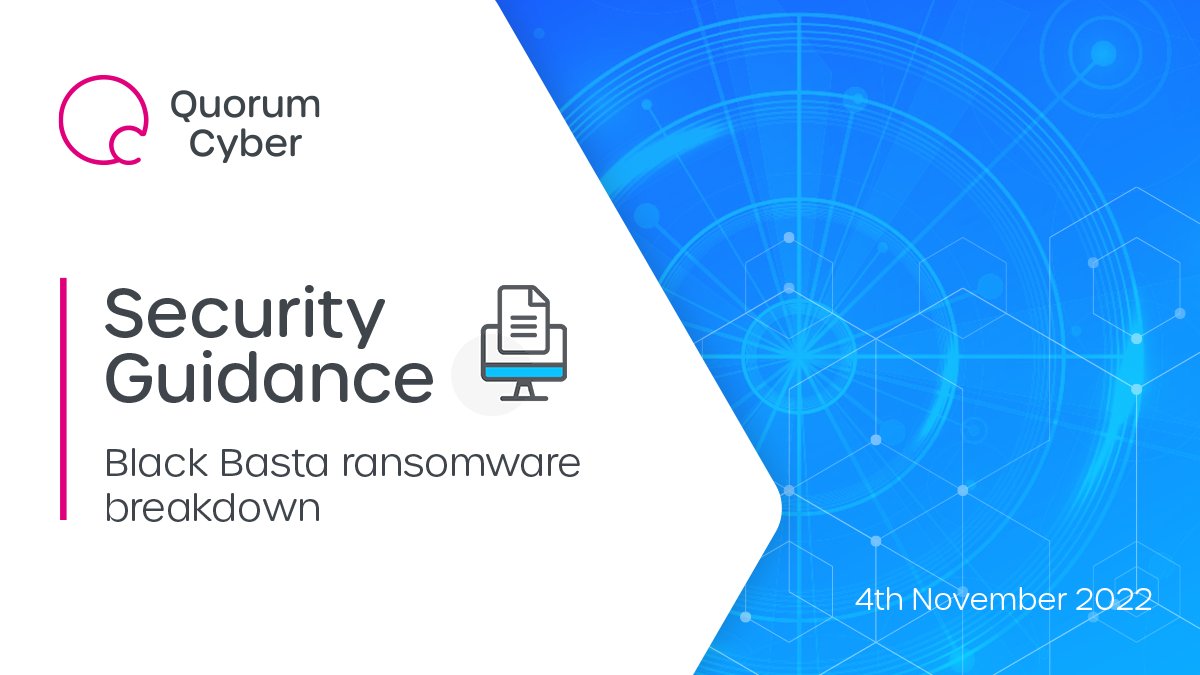 QuorumCyber's tweet photo. Compromise by #BlackBasta #ransomware will almost certainly result in the encryption and theft of sensitive data and leveraged to extort the victim for financial gain.
For more info, you can read our #QuickInfo: https://t.co/oIMvbtebke https://t.co/WvTNzL5hm1
