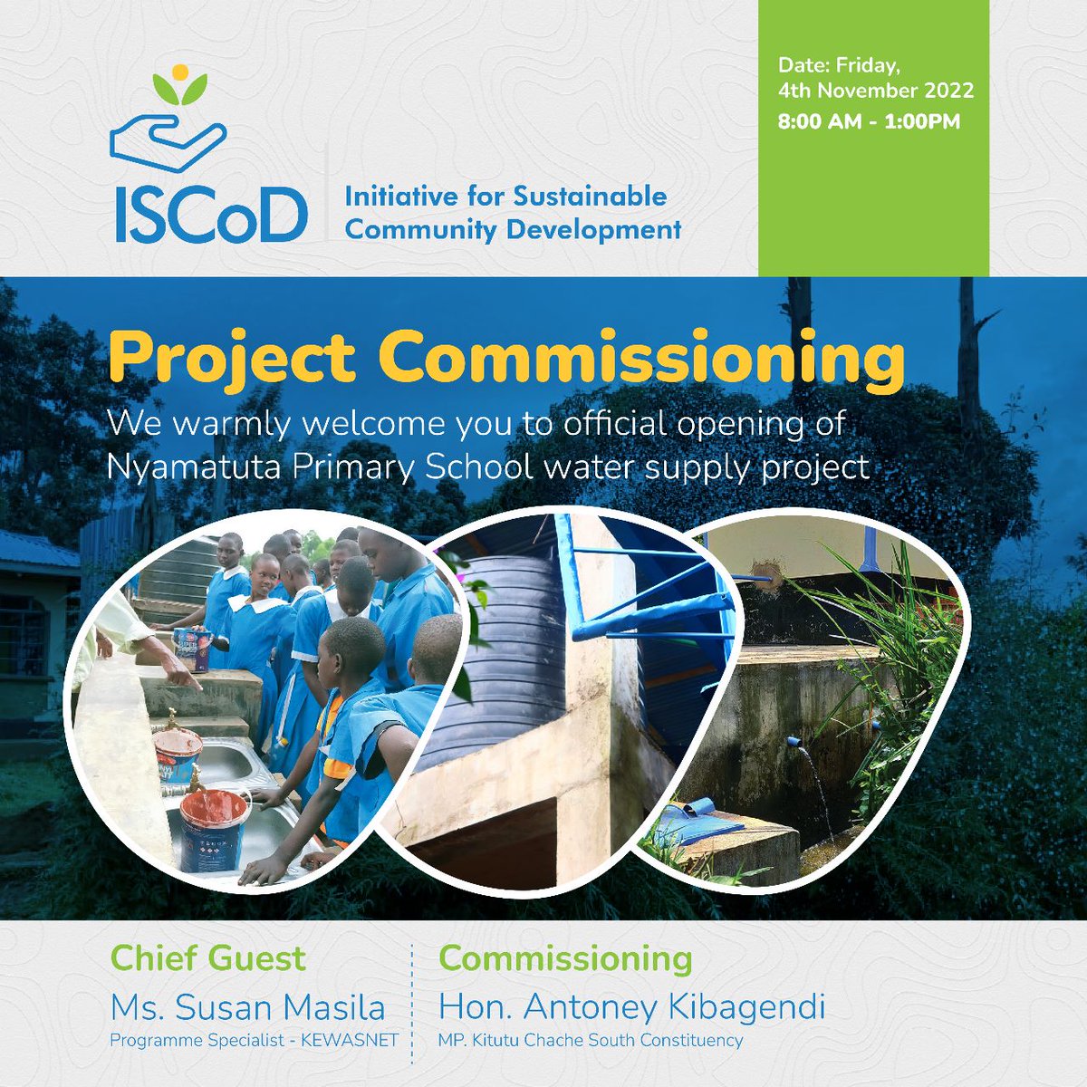KEWASNET's tweet photo. #KEWASNET, represented by Susan Masila, the Programme's Specialist, is taking part in the official commissioning of @IscodKenya's (the 2021 #MarketPlace winners and this year's first runners-up) school water supply project in Kisii County. https://t.co/o3ZIsiusxd