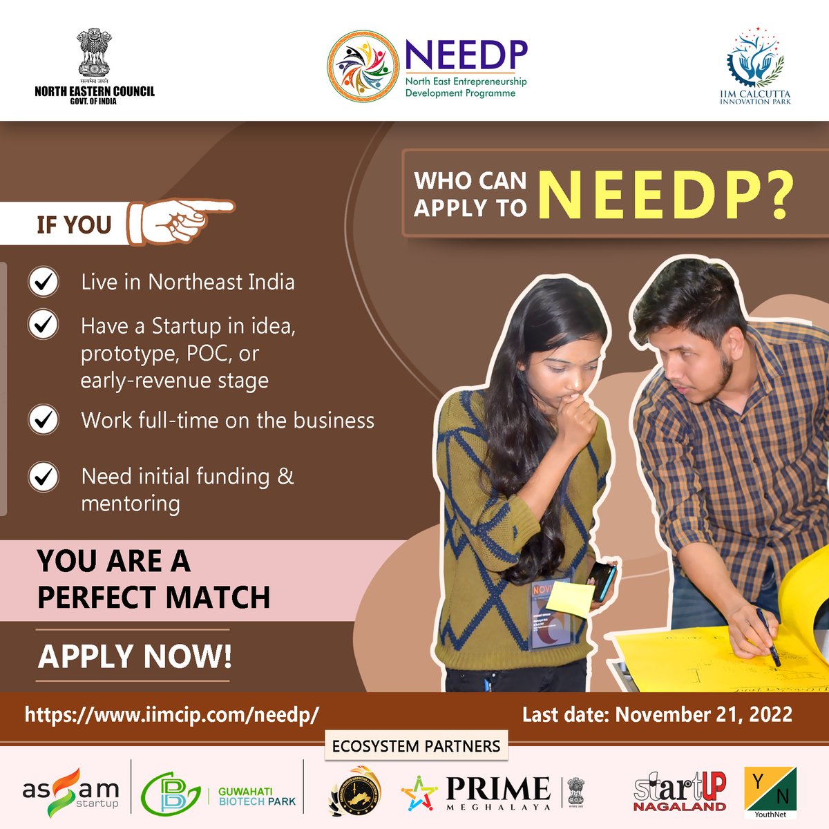 needpnec's tweet photo. Are you still wondering if you are eligible to apply to #NEEDP ? Here’s a little help for you.
Apply: https://t.co/dgUAbUV91P
Last date: November 21, 2022.
@NEC_GoI
@IIMCIP
@AssamStartup
@YNnagaland
@GBP_assam
@startupnagaland
#innovation #development #entrepreneurship #startup https://t.co/hNAjYxRv2l