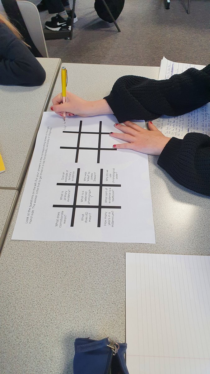 The simplest tasks can make for excellent retrieval practice. This game of Noughts and Crosses was very well received and appealed to their competitive nature. Students liked being asked to retrieve knowledge from their previous unit.