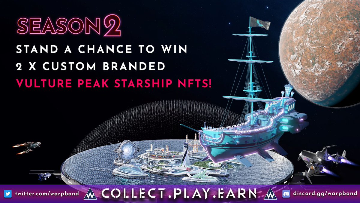 WarpBond's tweet photo. Captains!  Stand a chance to win 2 x custom branded Startship by joining the @vulture_peak IDO campaign below. 
- Each Starship is worth $250 and earns you $WARP credits daily!
- Each IDO will have a custom campaign and giveaway.
Ends: 11th Nov

Enter: https://t.co/xqtbcf2ANj https://t.co/rJx82SeU96