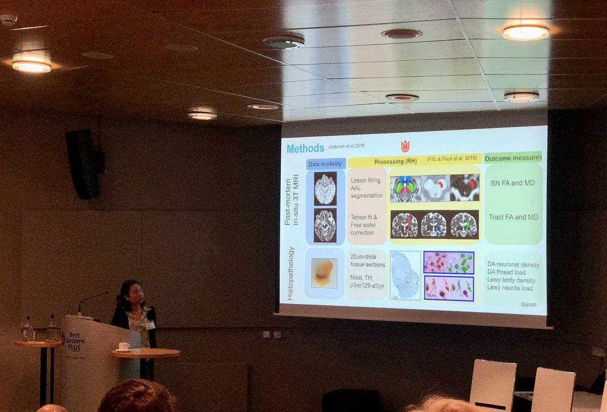 NeuroLaura's tweet photo. Wonderful presentation by PhD candidate @ChenPeiLin7 on the pathological substrate of microstructural alterations within the substantia nigra and connected regions in #Parkinson’s disease. #DPS2022 https://t.co/fcta5mKjJo