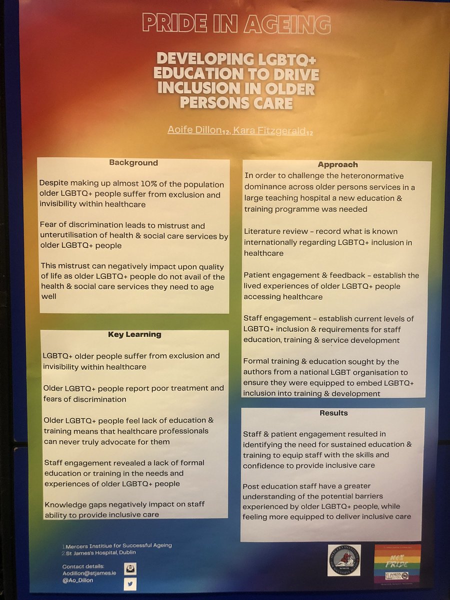 Our poster at #IGS2022 In order to challenge the heteronormative dominance across older persons services we developed a new education & training programme @stjamesdublin #PrideInAgeing #Inclusion #patientfirst @irishgerontsoc