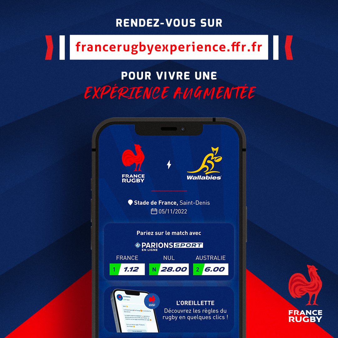 ⏩ Connectez-vous à la webapp @FranceRugby pour retrouver l’offre de restauration Boire & Manger, tenter de gagner des lots, interagir lors du match, et plein d’autres surprises : francerugbyexperience.ffr.fr [3/7]